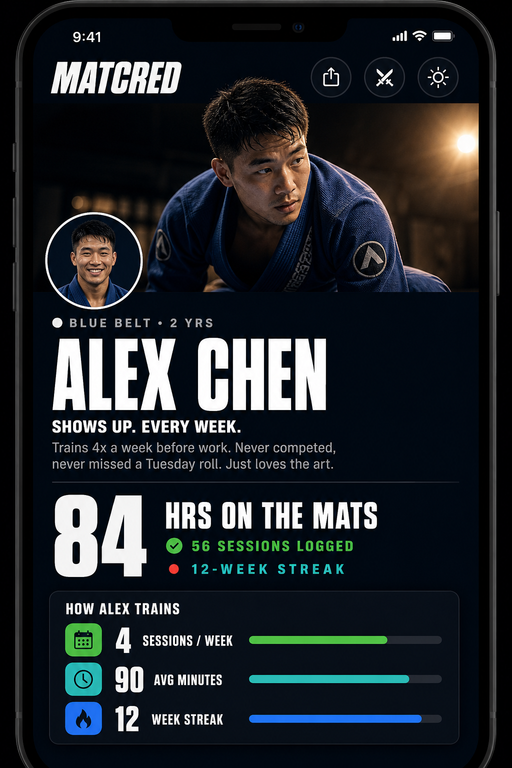 Alex Chen's MatCred non-competitor profile screenshot